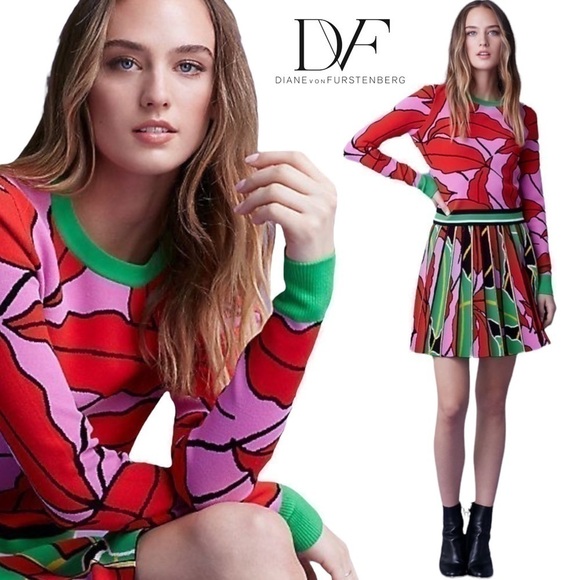 Diane von Furstenburg cropped lip/leaf print cropped sweater shop@iamwarrior - Picture 4 of 17
